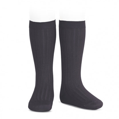 Calcetines altos básicos canalé Carbón (257)