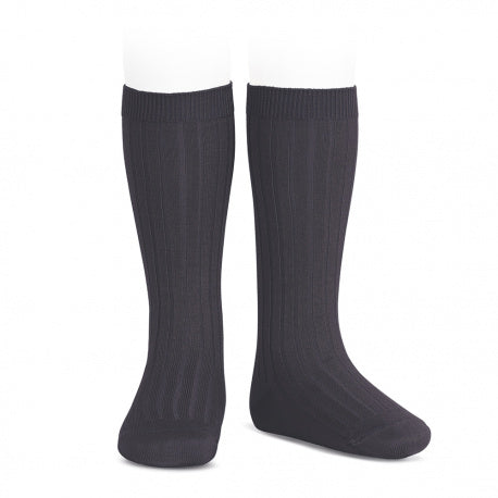 Calcetines altos básicos canalé Carbón (257)