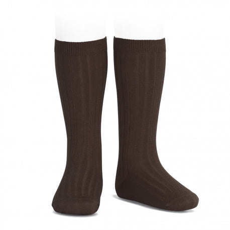 Calcetines altos básicos canalé Marrón Oscuro (390)