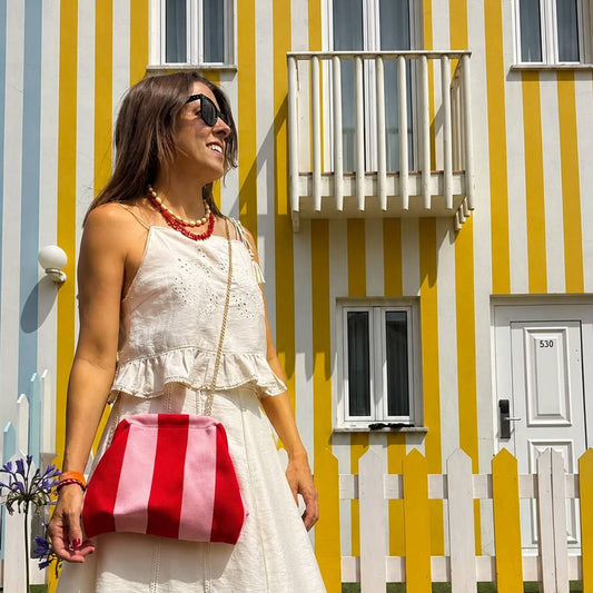 Bolso de mano rayas Fucsia y Rosa