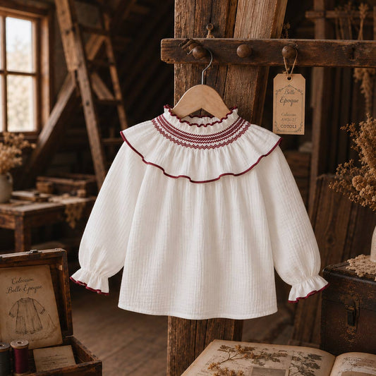 Camisa Smock cruda y granate