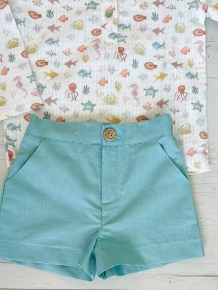 Pantalón Corto Lino Verde Mar