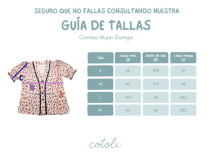 GUIA DE TALLAS CAMISA MUJER DAMGO AW2526 Camisa mujer Damgo