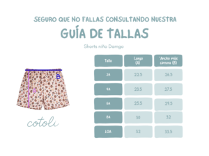 GUIA DE TALLAS SHORTS NINO DAMGO AW2526 Shorts niño Damgo