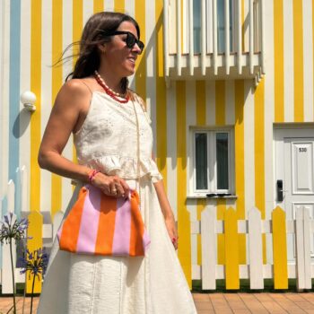 Bolso de mano Rayas Naranja y Rosa