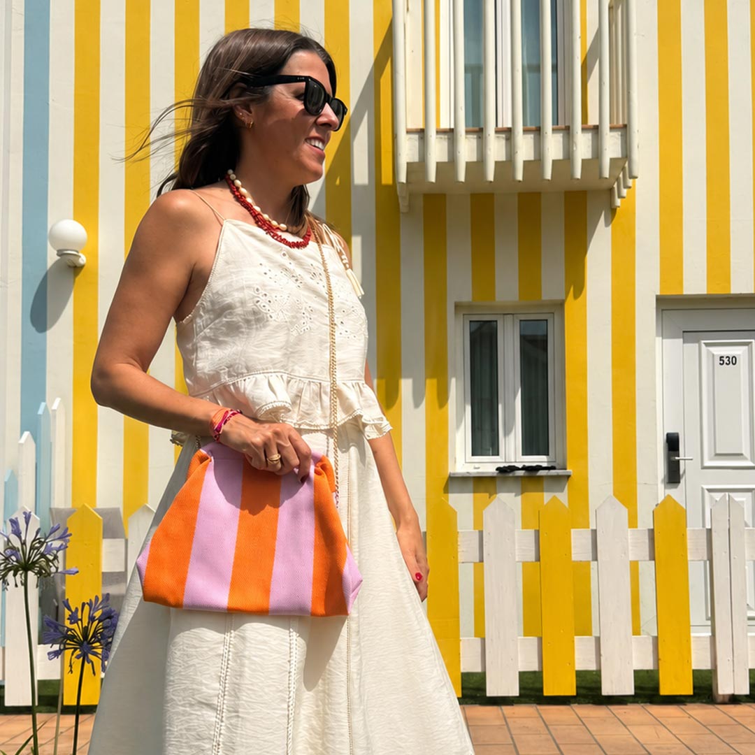 Bolso-mano-rayas-naranja-y-rosa4 Bolso de mano Rayas Naranja y Rosa - Imagen 1