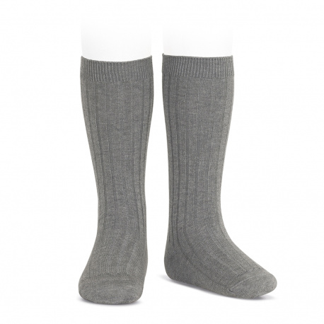 230 GRIS CLARO Calcetines altos básicos canalé Gris Claro (230) - Imagen 1