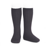 Calcetines altos básicos canalé Carbón (257)