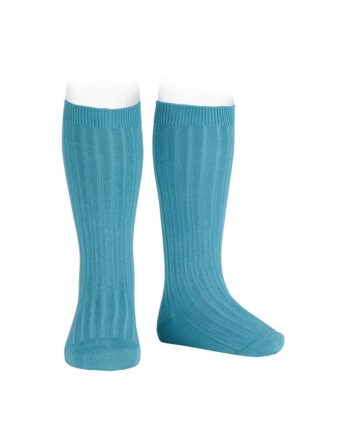 Calcetines altos básicos canalé Azul Piedra (435)