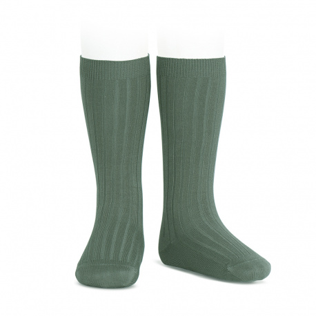 761 VERDE LIQUEN Calcetines altos básicos canalé Verde Liquen (761) - Imagen 1
