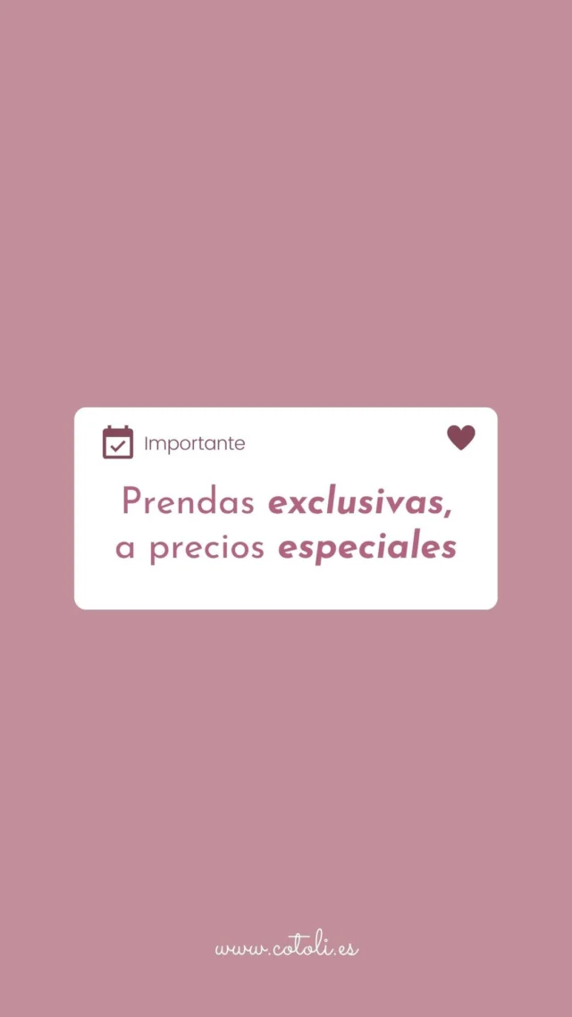 ¡Atención amantes de Cotoli!🌟
Vamos a hacer algo súper especial (y un poquito loco 😜):

Vamos a poner a la venta piezas ÚNICAS de esta colección que diseñamos con muchísimo amor… pero que, por diferentes razones, nunca llegaron a ver la luz.

Sí, leíste bien: vas a poder tener una prenda exclusiva, irrepetible, una verdadera joya Cotoli que nadie más tendrá, porque literalmente… 🫣 ¡solo existe UNA de cada una!

Es tu momento de tener algo que solo tú o tu peque disfrutaréis. 💫
¿Estás lista para encontrar esa prenda única?